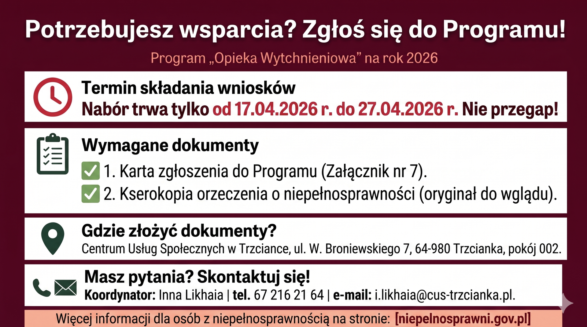 Opieka wytchnieniowa – edycja 2026
